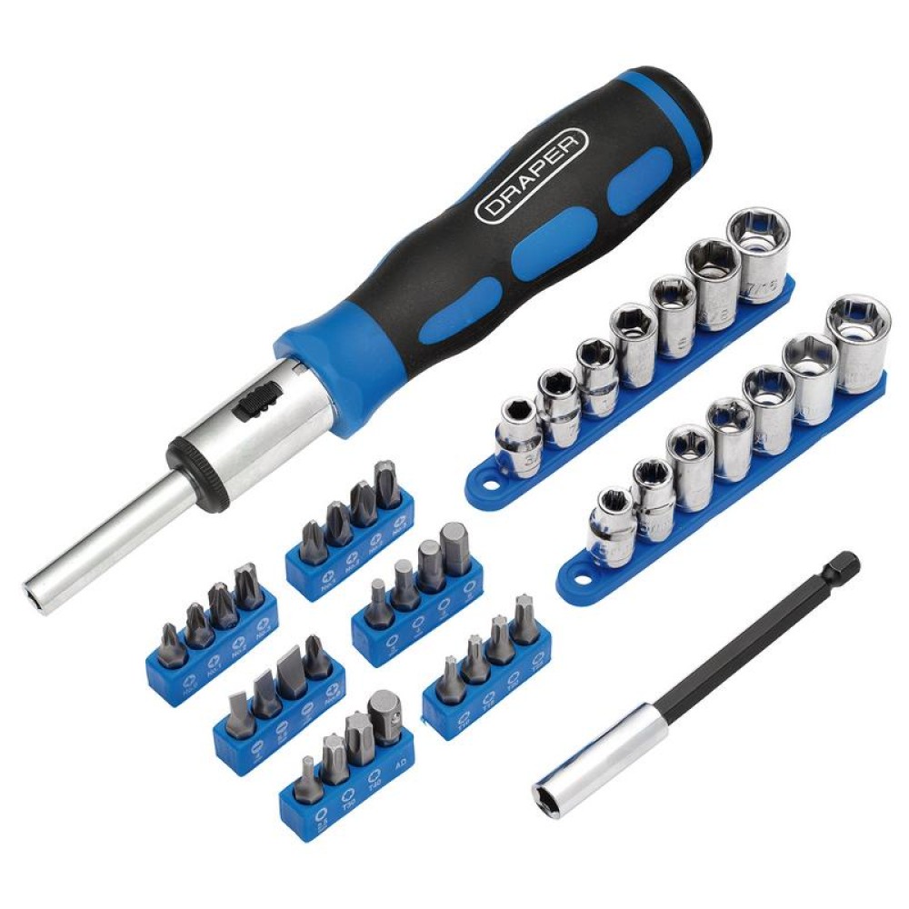 Draper Ratchet Screwdriver Socket and Bit Set, 1/4" Sq. Dr. (40 Piece)