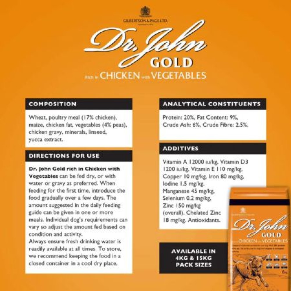 DR JOHN GOLD 15KG 20% CHICKEN VEG GRAVY