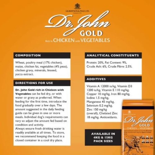 DR JOHN GOLD 15KG 20% CHICKEN VEG GRAVY