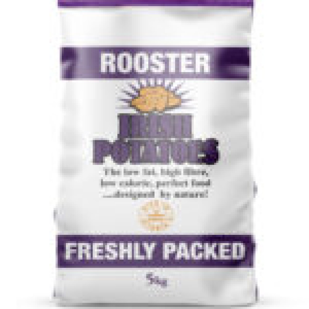 5kg Rooster potato sack with plastic handles, stitched bottom