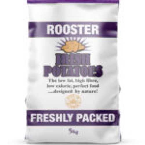 5kg Rooster potato sack with plastic handles, stitched bottom