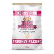 5kg Kerrs Pink potato sack with plastic handle, stitched bottom